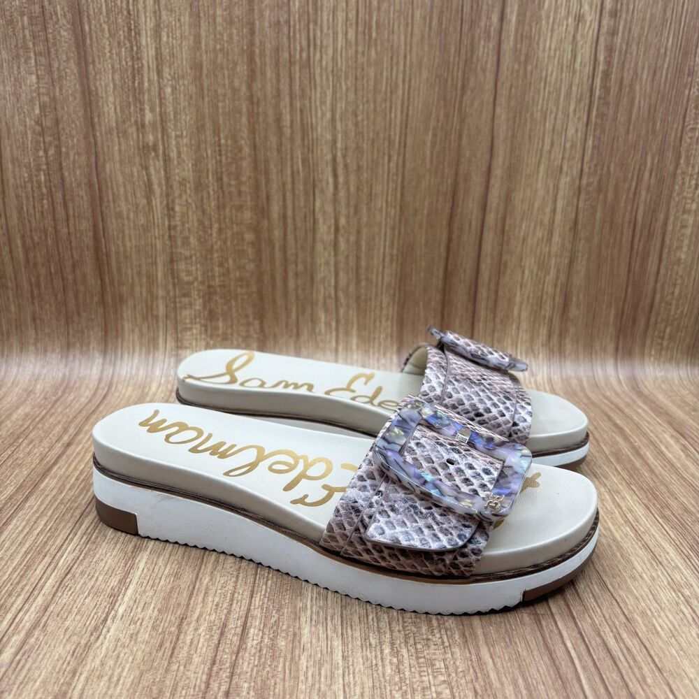Sam Edelman Platform Buckle Slide SIZE 6.5 M Ariane Snake print Purple‎ Tortoise